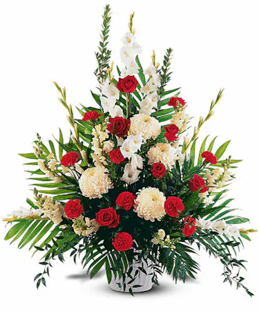 Red and White Sympathy Basket Arrangement