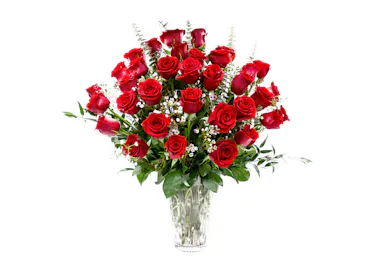 Three Dozen Roses in a Clear Glass Vases