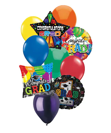 Graduation Balloons & Colorful Balloons in a Bunch