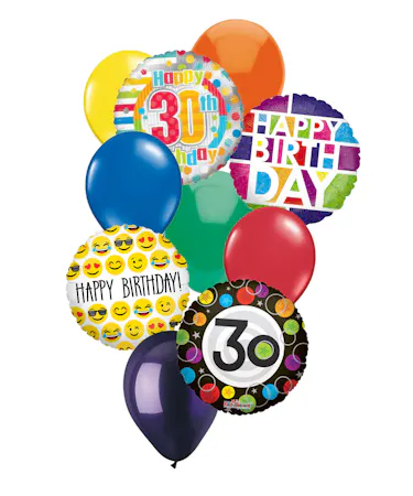 Bunch of Milestone Birthday Balloons & Colorful Latex Balloons
