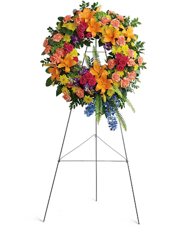 Wreath of Roses, Lilies & Carnations in Bright Colors