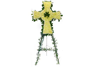 White & Green Celtic Cross - Mums, Hydrangea, Orchids
