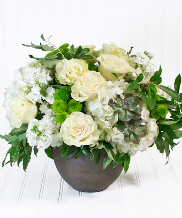 Slate Planter - White Roses - Green Succulents