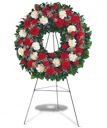 Wreath of Red & White Carnations with Babies Breath