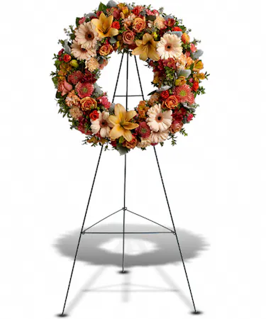 Standing Wreath - Roses, Lilies, Carns - Peach, Orange