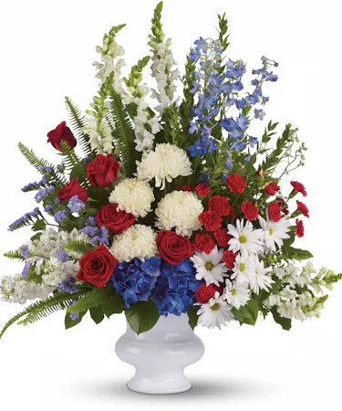 Red Roses, Blue Delphinium, White Snapdragon - Basket