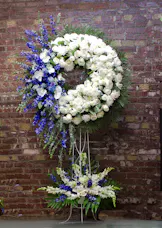 White Wreath with Blue Spray